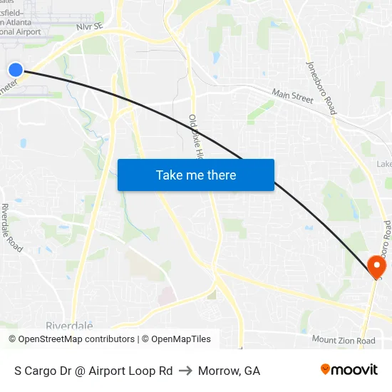 S Cargo Dr @ Airport Loop Rd to Morrow, GA map