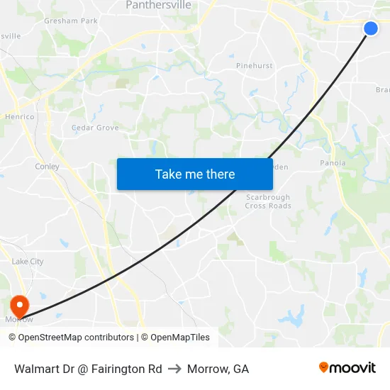 Walmart Dr @ Fairington Rd to Morrow, GA map