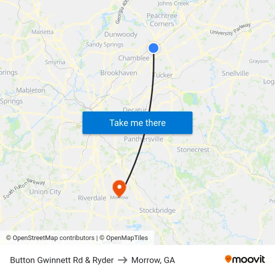 Button Gwinnett Rd & Ryder to Morrow, GA map