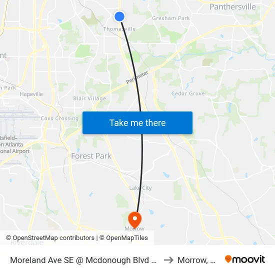 Moreland Ave SE @ Mcdonough Blvd SE to Morrow, GA map