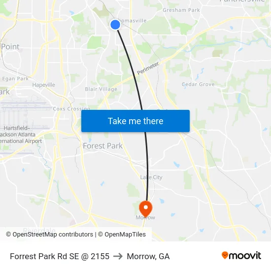 Forrest Park Rd SE @ 2155 to Morrow, GA map