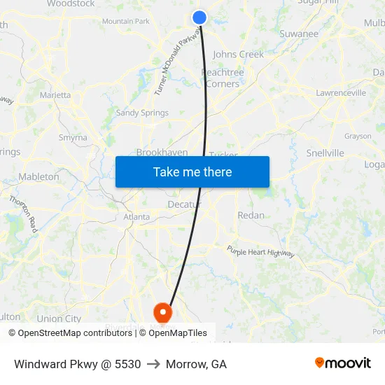 Windward Pkwy @ 5530 to Morrow, GA map
