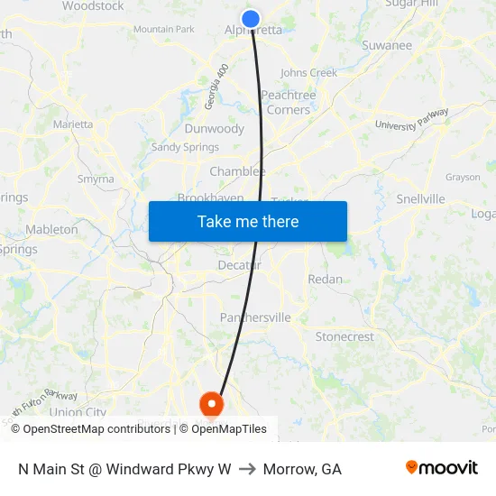 N Main St @ Windward Pkwy W to Morrow, GA map