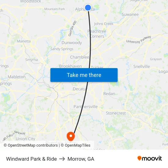 Windward Park & Ride to Morrow, GA map