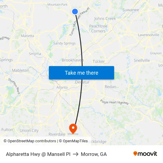 Alpharetta Hwy @ Mansell Pl to Morrow, GA map