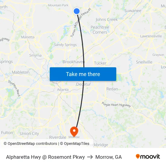 Alpharetta Hwy @ Rosemont Pkwy to Morrow, GA map