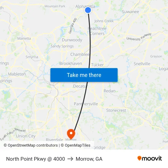North Point Pkwy @ 4000 to Morrow, GA map
