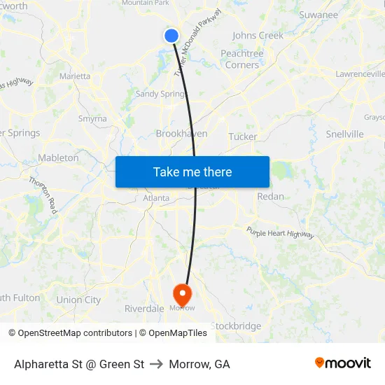 Alpharetta St @ Green St to Morrow, GA map