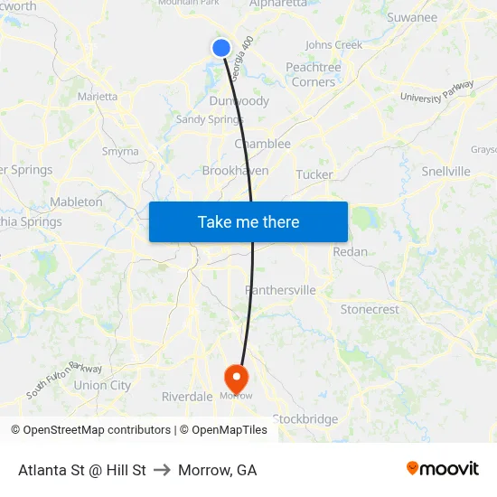 Atlanta St @ Hill St to Morrow, GA map