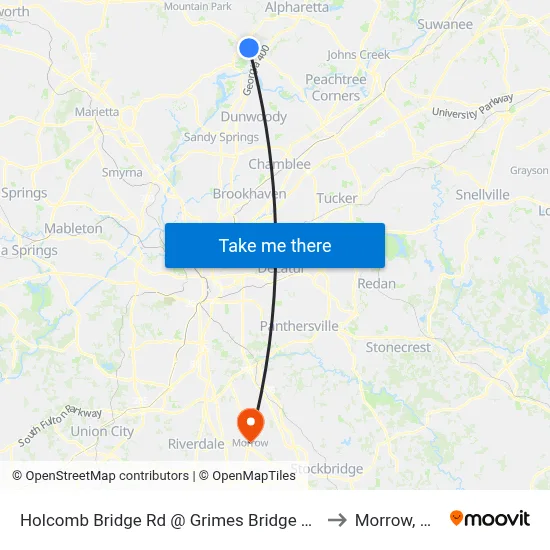 Holcomb Bridge Rd @ Grimes Bridge Rd to Morrow, GA map