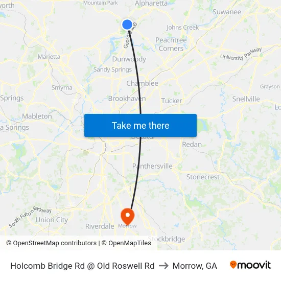 Holcomb Bridge Rd @ Old Roswell Rd to Morrow, GA map