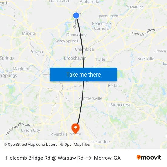 Holcomb Bridge Rd @ Warsaw Rd to Morrow, GA map