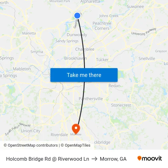 Holcomb Bridge Rd @ Riverwood Ln to Morrow, GA map