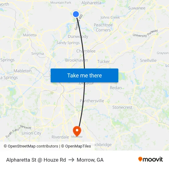 Alpharetta St @ Houze Rd to Morrow, GA map