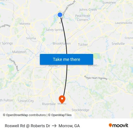 Roswell Rd @ Roberts Dr to Morrow, GA map