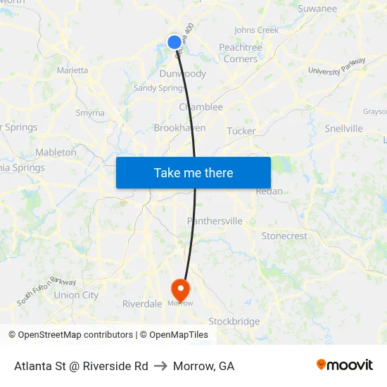 Atlanta St @ Riverside Rd to Morrow, GA map