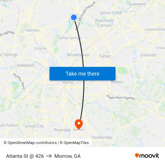 Atlanta St @ 426 to Morrow, GA map