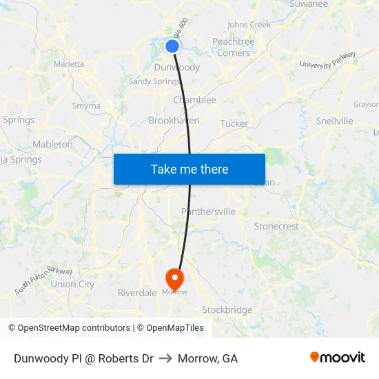 Dunwoody Pl @ Roberts Dr to Morrow, GA map