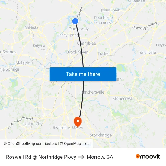Roswell Rd @ Northridge Pkwy to Morrow, GA map
