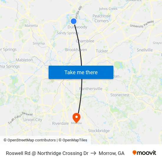 Roswell Rd @ Northridge Crossing Dr to Morrow, GA map