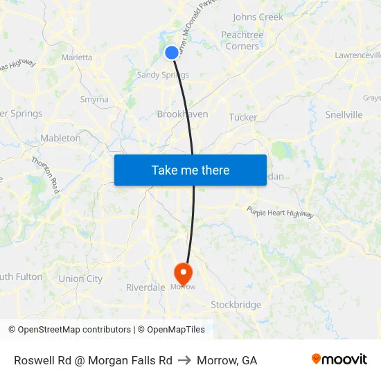 Roswell Rd @ Morgan Falls Rd to Morrow, GA map