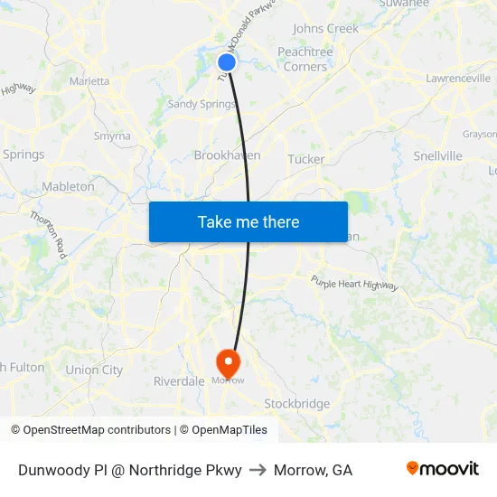 Dunwoody Pl @ Northridge Pkwy to Morrow, GA map