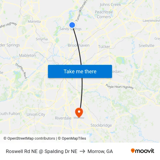 Roswell Rd NE @ Spalding Dr NE to Morrow, GA map
