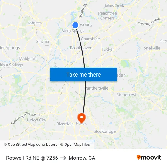 Roswell Rd NE @ 7256 to Morrow, GA map