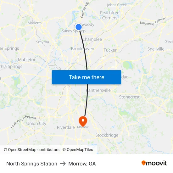 North Springs Station to Morrow, GA map