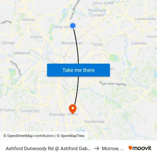 Ashford Dunwoody Rd @ Ashford Gables to Morrow, GA map
