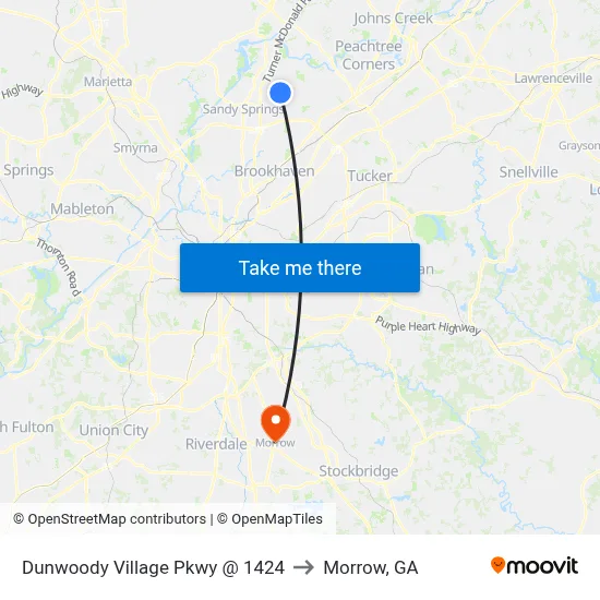 Dunwoody Village Pkwy @ 1424 to Morrow, GA map