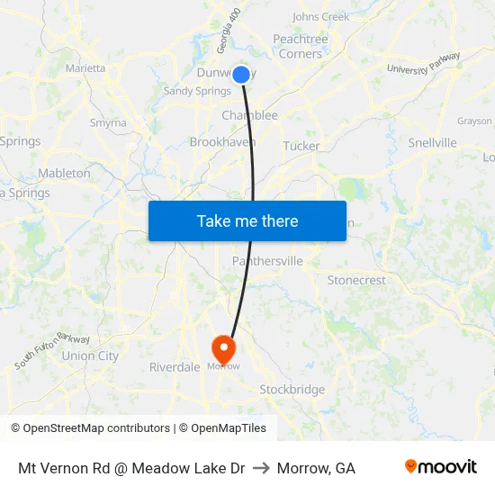 Mt Vernon Rd @ Meadow Lake Dr to Morrow, GA map