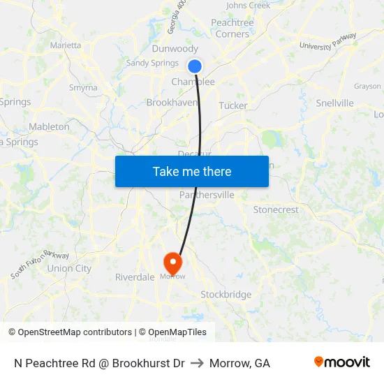 N Peachtree Rd @ Brookhurst Dr to Morrow, GA map