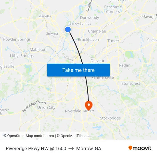Riveredge Pkwy NW @ 1600 to Morrow, GA map