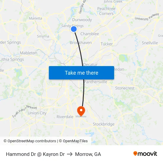 Hammond Dr @ Kayron Dr to Morrow, GA map