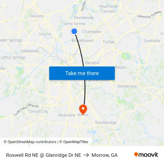 Roswell Rd NE @ Glenridge Dr NE to Morrow, GA map