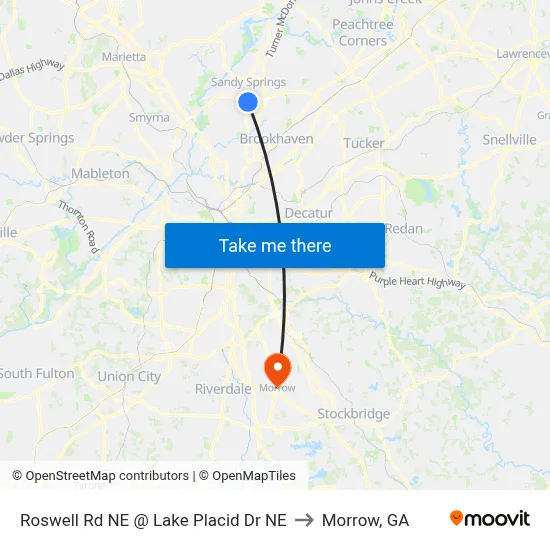 Roswell Rd NE @ Lake Placid Dr NE to Morrow, GA map