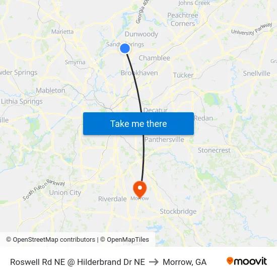 Roswell Rd NE @ Hilderbrand Dr NE to Morrow, GA map