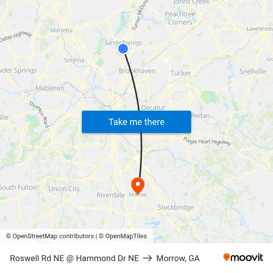 Roswell Rd NE @ Hammond Dr NE to Morrow, GA map