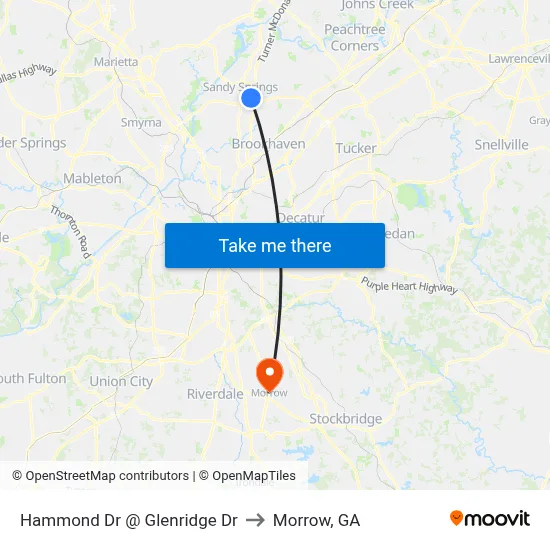 Hammond Dr @ Glenridge Dr to Morrow, GA map