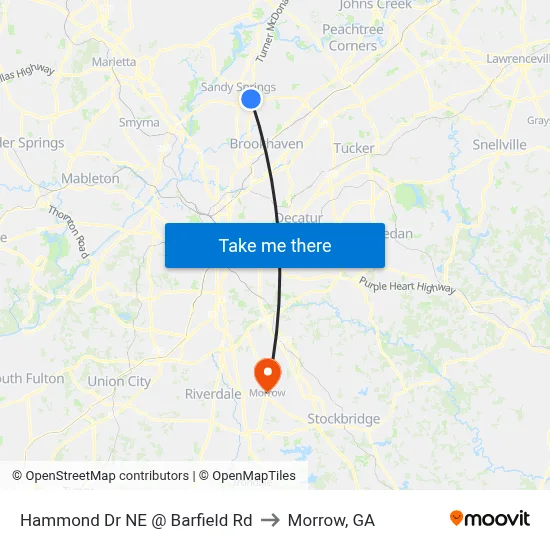 Hammond Dr NE @ Barfield Rd to Morrow, GA map