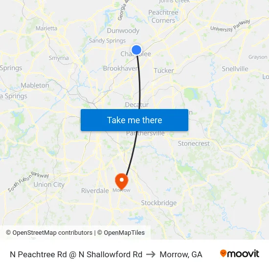 N Peachtree Rd @ N Shallowford Rd to Morrow, GA map