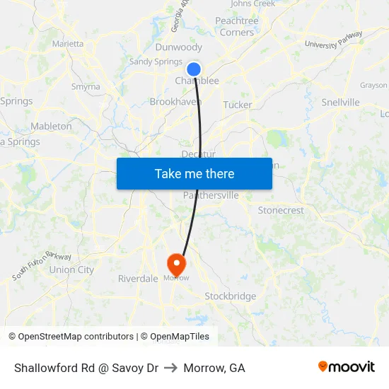 Shallowford Rd @ Savoy Dr to Morrow, GA map