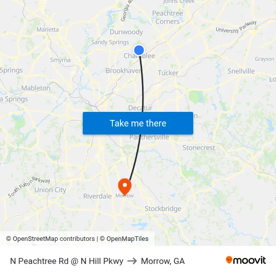 N Peachtree Rd @ N Hill Pkwy to Morrow, GA map