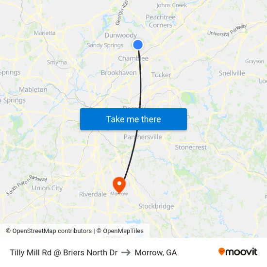 Tilly Mill Rd @ Briers North Dr to Morrow, GA map