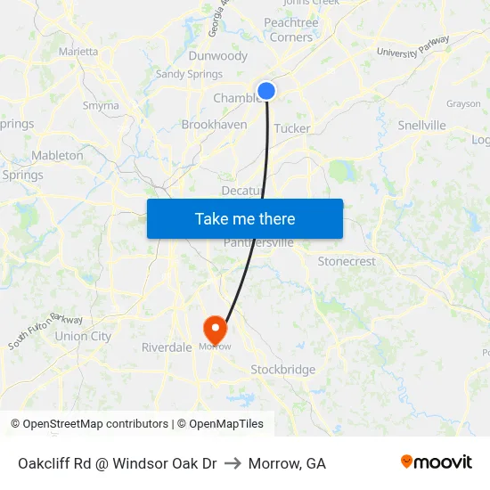Oakcliff Rd @ Windsor Oak Dr to Morrow, GA map