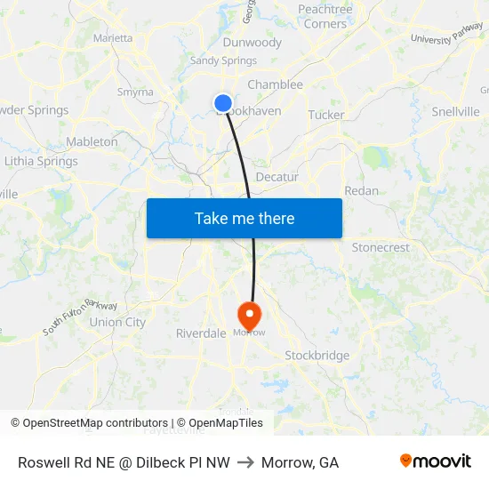 Roswell Rd NE @ Dilbeck Pl NW to Morrow, GA map
