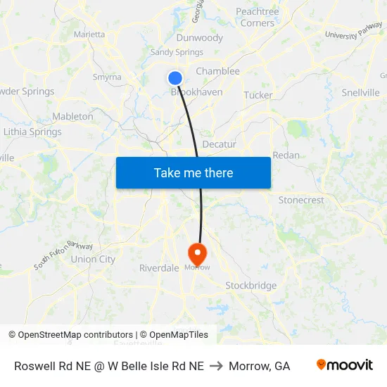 Roswell Rd NE @ W Belle Isle Rd NE to Morrow, GA map