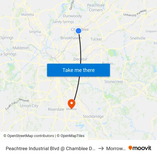 Peachtree Industrial Blvd @ Chamblee Dunwoody Rd to Morrow, GA map