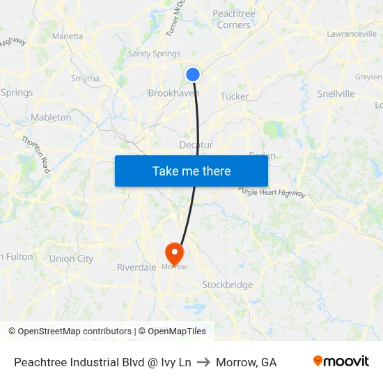 Peachtree Industrial Blvd @ Ivy Ln to Morrow, GA map